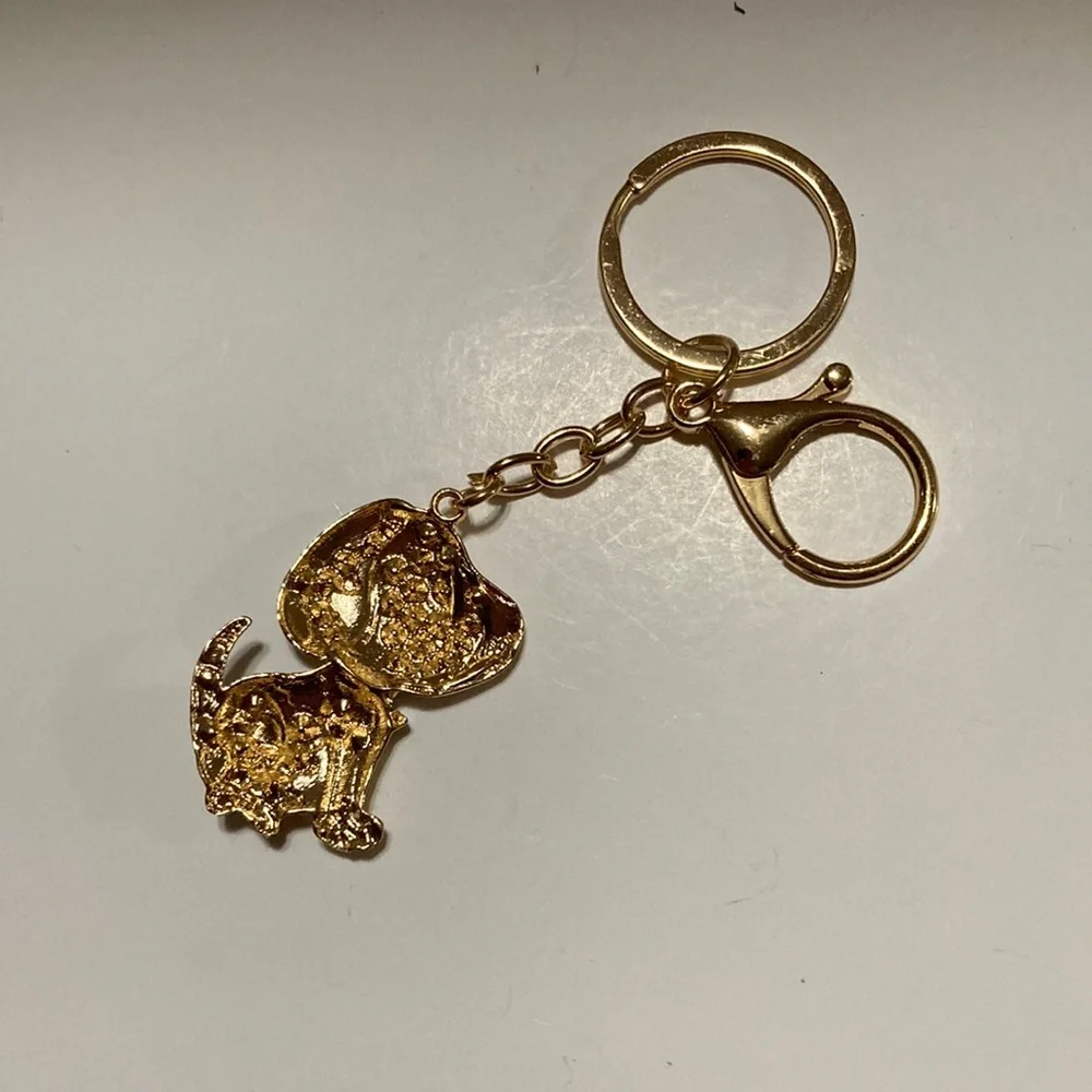 Gold and Black Puppy  Keychain/Bag Charm with Crystals New Without Tags - Picture 5 of 5
